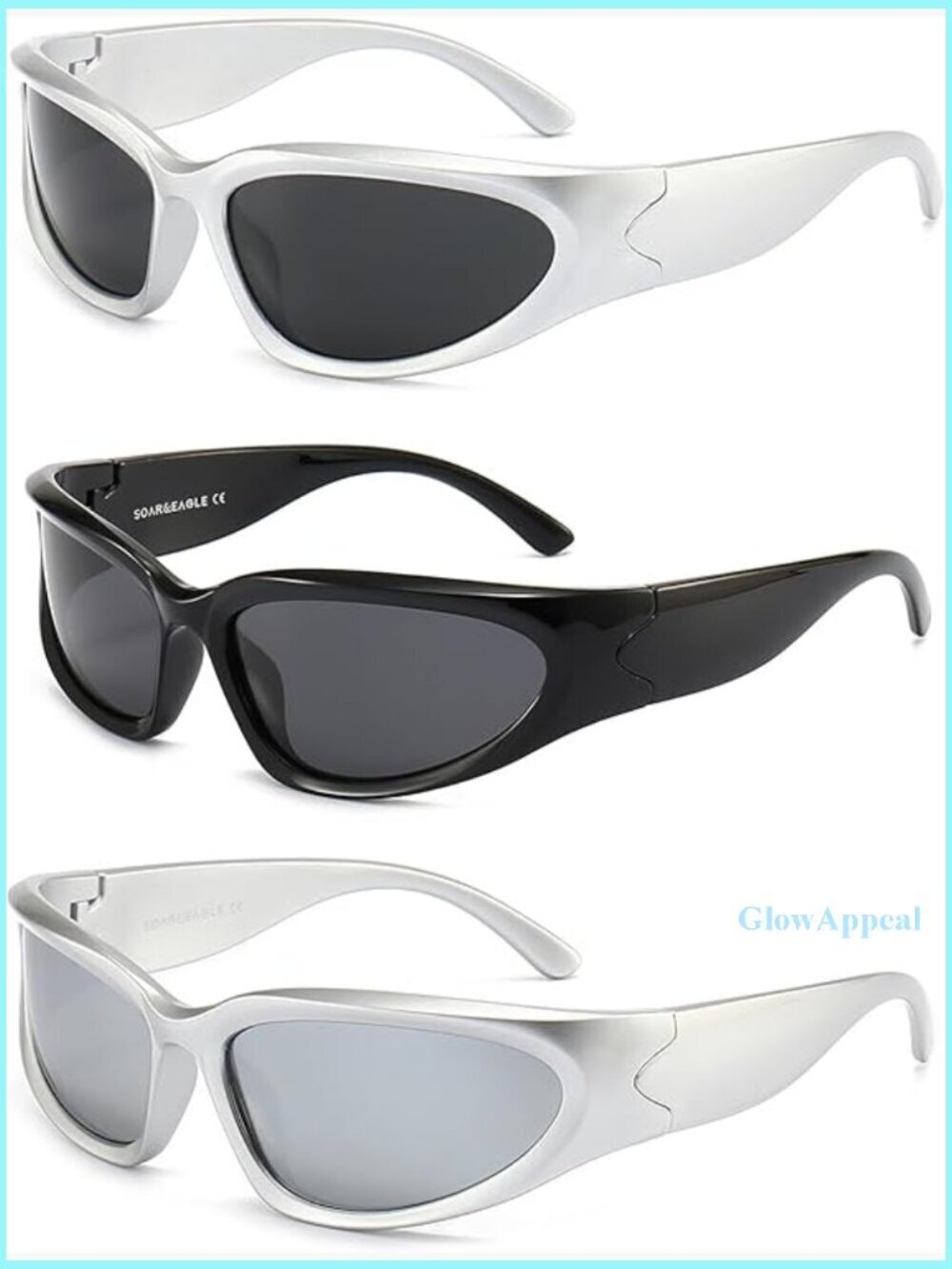 3-Pack Polarized Wrap-Around Sunglasses, Unisex Sport Shades, Lightweight PC